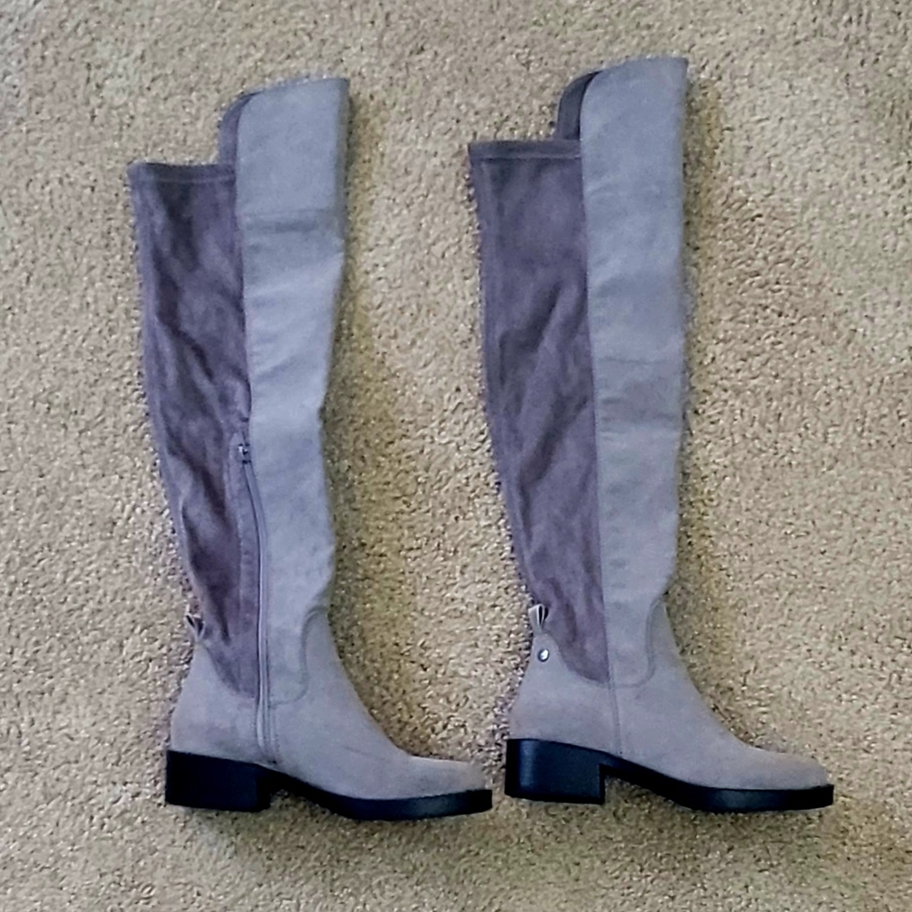 Rocket Dog Pasha Gray Over the Knee Zip Up Block Heel Boots - Picture 2 of 4